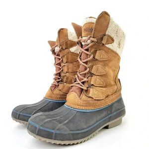 Khombu Cozy Crochet Knit Tall Duck Boots - 6.5